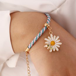 2020 Bohemian Cute Sunflower Charms Braided Bracelet for Women Child Adjustable Rope Chain Daisy Yoga Wristband Jewelry Friendship Bracelets