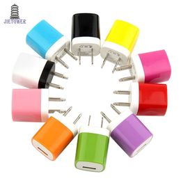 Colorful 1A US Plug AC Power Adapter Square type Home Wall charger single port USB Charger for iPhone5 6 7 10 colors Free shipping 300pcs