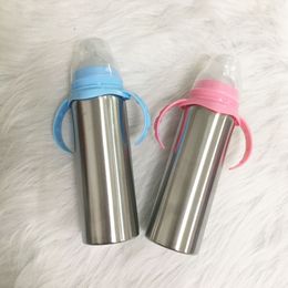 8oz Insulated Double Wall Tumbler Stainless Steel Sippy Cups Kids Water Mug Baby Milk Bottle With Handle