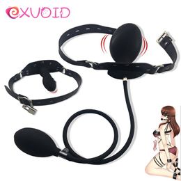 EXVOID Inflatable Penis Gag Open Mouth Gag Oral Dildo Plug BDSM Bondage Fetish Slave Restraints Adult Sex Toys For Couples Flirt Y200411