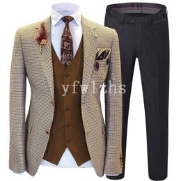 New Style Two Buttons Handsome Notch Lapel Groom Tuxedos Men Suits Wedding/Prom/Dinner Best Man Blazer(Jacket+Pants+Tie+Vest) W209