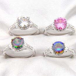 Luckyshine Mix Color 5 Pcs Vintage Fire Wedding Women's Engagemets Rings 925 Silver Solitaire Ring Crystal Rhinestone Rings Jewelry