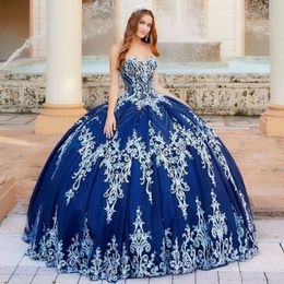 Royal Blue Beaded Ball Gown Quinceanera Dresses With Jacket Sweetheart Neck Lace Appliqued Prom Gowns Sequined Tulle Sweet 15 Dress