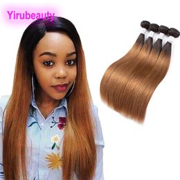 Brazilian 1B/30 Human Hair Extensions 4 Bundles Silky Straight 95-100g/piece T1b 30 Two Tones Colour Straight Double Wefts 4 PCS