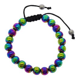 8 mm bead hematite string bracelet electroplated multi-color leather rope ring fashion creative
