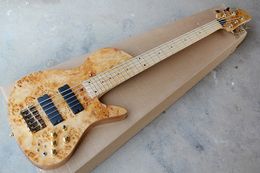 bass guitar natural electric Canada - Factory Custom Natural Wood Color 5-string Electric Bass Guitar with Neck-Thru-Body,Maple Fingerboard,Gold Hardwares,Offer Customized