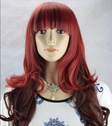 WIG free shipping New Fashion Red Long Wavy Curly Anime party Cosplay Wig Full Wigs