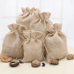 Natural Linen Burlap Drawstring Bags Jute Wedding Party Favours Jewellery Pouch Snack Candy Chocolate Storage Sacks