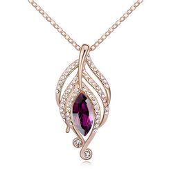 Fashion-Crystal 18K Gold Plated Rhinestone Pendant Lady Korean Fashion Necklace Women Sterling Silver Jewelry Chains Christmas Gift