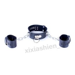 Bondage Neck Collar to Wrist Cuffs Fetish Restraints Slave harness handcuffs Chain Leash #R52