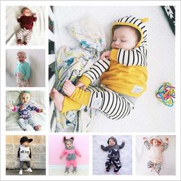 Kids Clothes Boys Flower Striped Suit Baby Girls Clothing Sets Toddler Floral Shirt Pants Suit Tops Hoodies Infant Boutique Outfits C5251