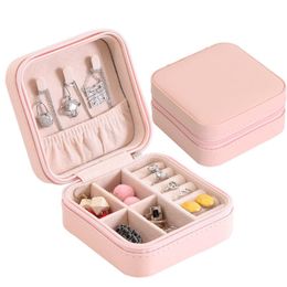 Square Jewelry Storage Box Creative Easy To Carry Organizer Rings Earring Necklace Leather Boxes Free Shipping