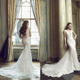 Cheap Sexy Mermaid Wedding Dresses Hot Sell V-neck Sleeveless Backless Appliqued Lace Bridal Gown Court Train Custom Made Robes De Mariée