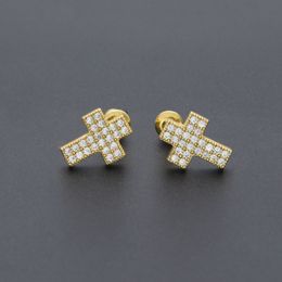 New Fashion Trendy Europe and America Personality Hip Hop Gold SIlver Color CZ Cross Earrings for Men Women Nice Gift