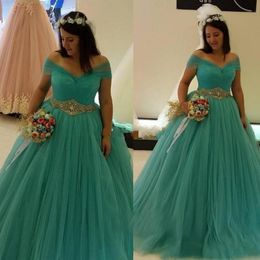 New Cheap Quinceanera Ball Gown Dresses Off Shoulder Tulle Sash Cap Sleeves Puffy Custom Party Plus Size Prom Evening Gowns