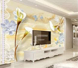 Custom wallpaper Colorful carved calla 3d marble tv background wall living room bedroom children room background 3d wallpaper murals