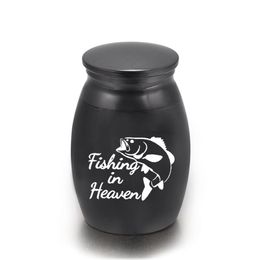 With Pet Cat Dog Fishing in Heaven Cremation Urns Fish Keepsake Jar Metal Urns Memorial Ashes Urn Cremation Jewelry for Men 16x25mm