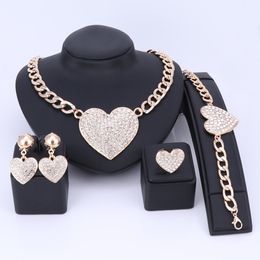 Wedding Jewellery Statement Crystal Rhinestones Necklace Earrings Jewellery Set Heart Shape Bridal Jewellery Gold/silver Colour