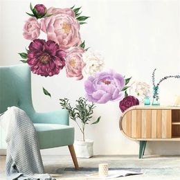 NEW Beautiful Peony Flowers Wall Sticker Vinyl Self-adhesive Flora Wall Art Watercolour for Living Room Bedroom Home Decor
