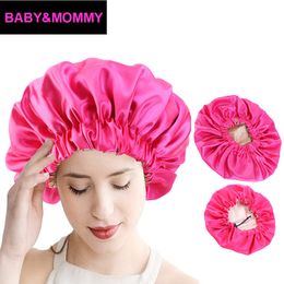 2PCS/SET Reversible Stain Silky Bonnet double layer for Parent Kids Sleep Night Cap Cover Headwrap Hat Hair Wrap