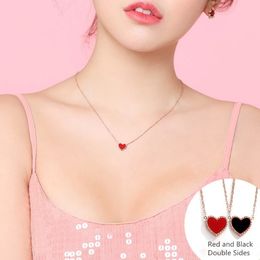 JIAN Trendy Heart Necklace Women's Rose Gold Double-Sided Choker Red Black Heart Pendant Chains Jewelry Wedding Birthday Gifts