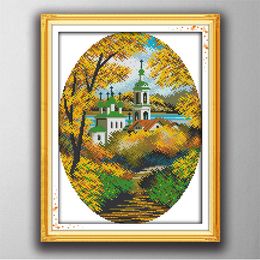 Four seasons Autumn in coast Handmade Cross Stitch Craft Tools Embroidery Needlework sets counted print on canvas DMC 14CT /11CT