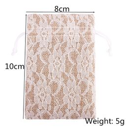 8x10cm Natural Jute Gift Bags Burlap Rustic Drawstring Jewelry Pouches Wedding Christmas Packaging Bag Lace Decor Candy Holder