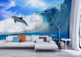 Wave Sea Dolphin Natural Landscape Background Wall wallpaper for walls 3 d for living room