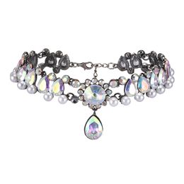 Wholesale glittering hot fashion designer luxury full rhinestone diamond crystal pendant statement collar choker necklace for woman 9 Colours