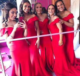 Cheap Red Bridesmaid Dress Off Shoulder Summer Country Boho Garden Formal Wedding Party Guest Maid of Honour Gown Plus Size Custom Made