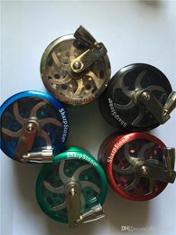 1PCS Hand Crank Tobacco Grinders 50mm 4 Parts Zinc Alloy sharp stone Dry Herb Grinders with Transparent top free shipping