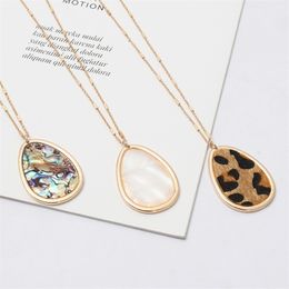 Designer Waterdrop Abalone Shell Leopard Necklace Metal Long Chain Sweater Necklace Geometric Jewellery