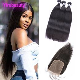 Indian Lace Closure With Bundle Human Hair 10-28inch Natural Colour Straight 3 Bundles With 6*6 Lace Closures Baby Hairs Wefts 4pieces/lot