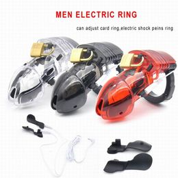 Adjustable Penis Ring Electric Shock Chastity Device Cock Cage Electro Shock Stimulation Sex Toy Male Plastic Virginity Lock Belt