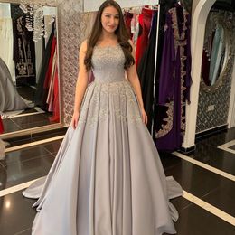 Aso Ebi 2020 Arabic Silver Lace Beaded Evening Dresses Vintage Sexy Prom Dresses Satin Cheap Formal Party Second Reception Gowns ZJ225