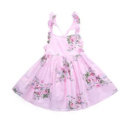 Summer Pretty Baby Girls Dresses Blue Pink 2 Colors Floral Girl Dress Hot Summer Backless Kids Casual Beaches Girl Clothes