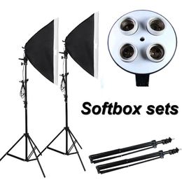 Photographic Equipment Photo Studio Soft Box Kit Video Four-capped lamp Holder Lighting+50*70cm Softbox+2m light stand photo box
