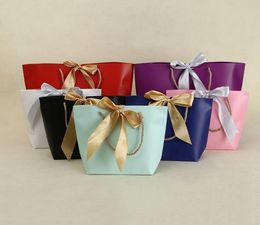 -Presentes sacos de papel com alças Pure Color 10 cores Roupa Shoe Shopping Bag Gift Wrap 21x7x17cm SN3994