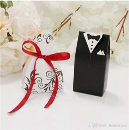 100pcs Wedding Favor Candy Box Bride & Groom Dress Tuxedo Party w/ Ribbon
