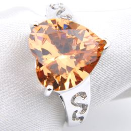Luckyshine 6Pcs/Lot Fashion Romantic Heart-shaped Morganite Gems 925 silver Cz Rings For Women Wedding Ring New