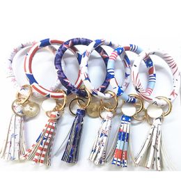 Christmas Theme PU Bracelet Keychain Happy New Year Style Bold Bangles Colorful Tassels O Keychains Kids Gift M009