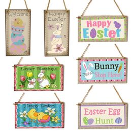 Easter Hanging Ornaments Rabbit Wooden Decorative Board Welcome Sign Plaque Cartoon Easter Crafts Party Wall Door Decor 7 Designs DW5124