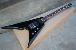 Elegant Flying Electric Guitar,Black Body and Black Hardwares,Special Frets Inlay,Floyd Rose and HH Pickups,can be customized