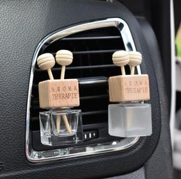 DHL free Perfume clip Wood 8ML Car Hanging Perfume Rearview Ornament Cube perfume bottle Air Freshener For Essential Oils SN714