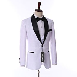 White Paisley Groom Tuxedos Mens Prom Party Business Suits Man Coat Waistcoat Trousers Set Customize (Jacket+Pants+Vest+Tie) K203