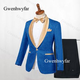 Gwenhwyfar 2019 New Royal Blue Rim Stage Clothing For Men Suit Set Mens Wedding Suits Costume Groom Tuxedo Formal Jacket Pants264o