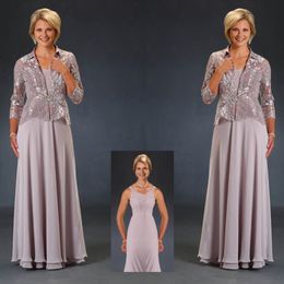 Ursula Mother Of The Bride Dresses With Jacket Floor Length Lace Appliqued Chiffon Evening Gown For Weddings