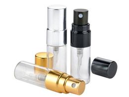 -Bottiglia di profumo di vetro ricaricabile da 3 ml con spruzzatore UV Pompa cosmetica Atomizzatore spray Atomizzatore argento Berretto in oro nero