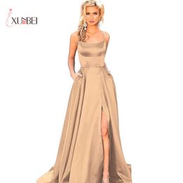 2020 Sexy Back Candy Color Evening Dresses Side Slit Evening Dress Robe de soiree Formal Party Dress Prom Gown