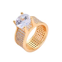 Europe and America Hotsale Yellow White Gold Plated Ice Out Big Diamond Ring for Men Women Nice Gift